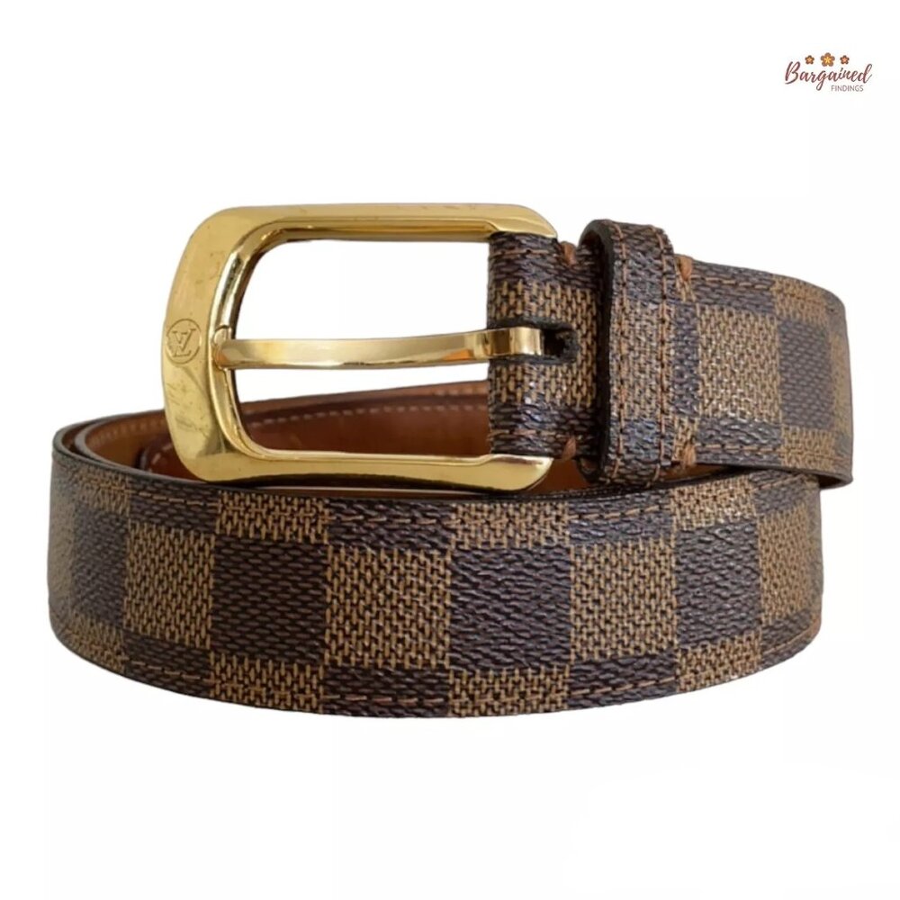Louis Vuitton Damier Ebene Coated Canvas Ellipse Gold Buckle Belt 95/38